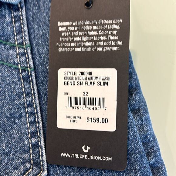 True Religion NWT jeans 32 GENO an flap slim dark blue wash faded very stretchy - Picture 4 of 16